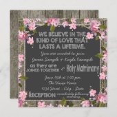Pink Cherry Rustic Barn Wood Chalk Hochzeit Einladung (Vorne/Hinten)