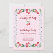 Pink Cherry: Top Whimsical Retro Birthday Party Einladung (Vorderseite)