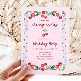 Pink Cherry: Top Whimsical Retro Birthday Party Einladung