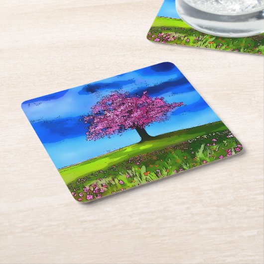 Pink Cherry Tree Rechteckiger Pappuntersetzer (angewinkelt)