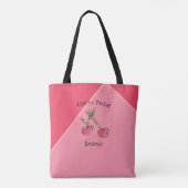 Pink Cherry Trendy Modern Niedlich Kitschy Name Tasche (Rückseite)