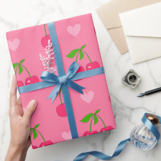 Pink Cherry und Herz Valentine Geburtstag Geschenkpapier