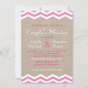 Pink Chevrons auf Burlap Coupels Dusche Einladung