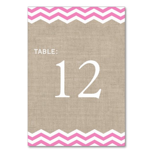 Pink Chevrons auf Burlap-Tischnummer Tischnummer (Vorderseite)
