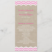 Pink Chevrons auf Burlap Wedding Programm (Vorderseite)