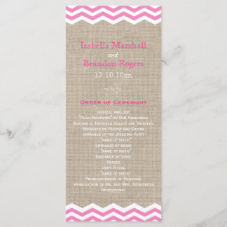 Pink Chevrons auf Burlap Wedding Programm