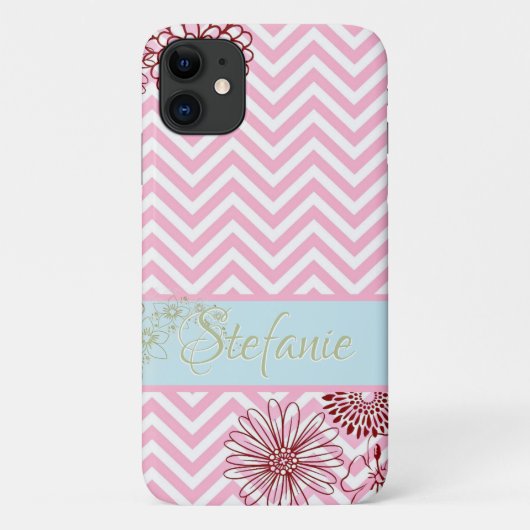 Pink Chevrons & Blume Case-Mate iPhone Hülle (Rückseite)