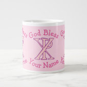 Pink Chi Ro Christlich Cross auf Pink Personalisie Jumbo-Tasse (Vorderseite)