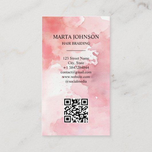 Pink Chic Afro American Braids Braiding QR Code Visitenkarte (Rückseite)
