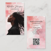 Pink Chic Afro American Braids Braiding QR Code Visitenkarte (Vorne/Hinten)