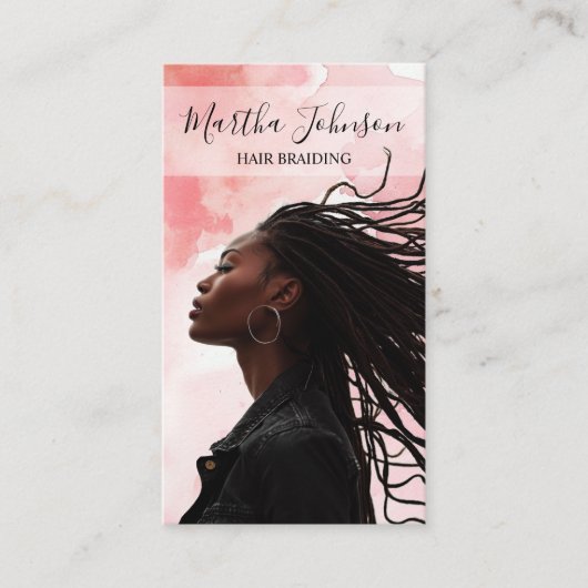 Pink Chic Afro American Braids Braiding QR Code Visitenkarte (Vorderseite)