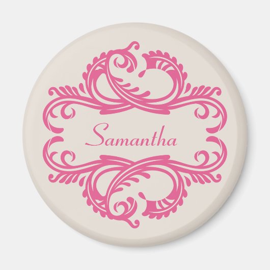 Pink Chic Damask Magnet (Vorne)