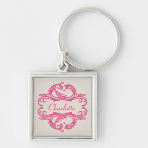 Pink Chic Damask Premium Keychain Schlüsselanhänger