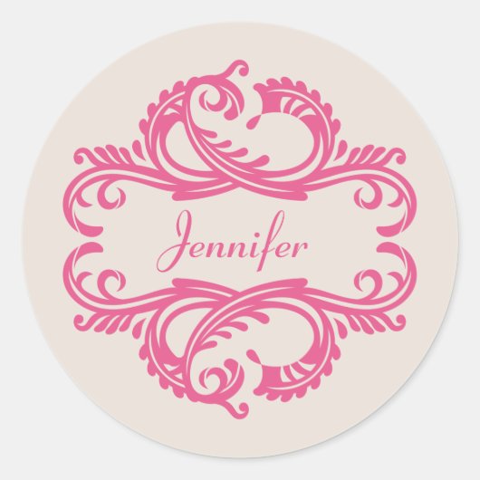 Pink Chic Damask Stickers (Vorderseite)