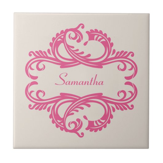 Pink Chic Damask Tile Fliese (Vorderseite)