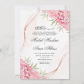 Pink Chic Floral und Blatt islamische Hochzeit Einladung (Vorderseite)