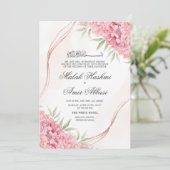 Pink Chic Floral und Blatt islamische Hochzeit Einladung (Stehend Vorderseite)