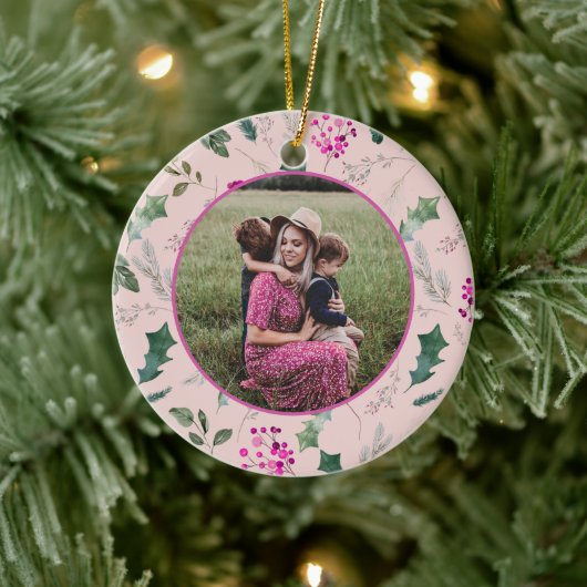 Pink & Chic Foto Weihnachten Keramik Ornament (Baum)