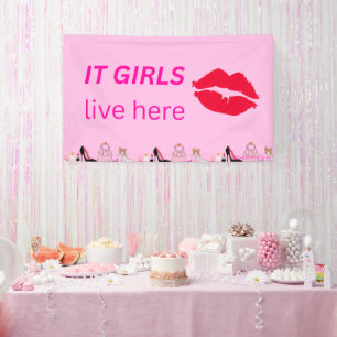Pink Chic Girls Party Lipstick Dorm Sign Banner