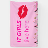 Pink Chic Girls Party Lipstick Dorm Sign Banner (Vertikal)