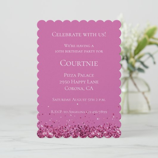 Pink Chic Glitzer Sparkle Geburtstag Einladung (Stehend Vorderseite)