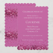Pink Chic Glitzer Sparkle Geburtstag Einladung (Vorne/Hinten)
