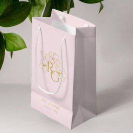 Pink | Chic Imitats Gold Monogram Begrüßung Kleine Geschenktüte