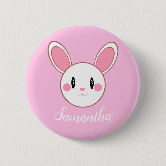 Pink Chic Modern Niedlich Fluffy Bunny Rabbit Button (Vorderseite)