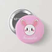 Pink Chic Modern Niedlich Fluffy Bunny Rabbit Button (Vorne & Hinten)