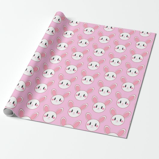 Pink Chic Modern Niedlich Fluffy Bunny Rabbit Geschenkpapier (Ungerollt)