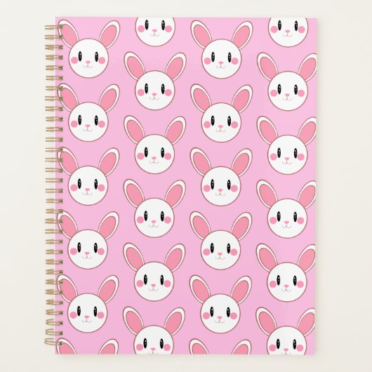 Pink Chic Modern Niedlich Fluffy Bunny Rabbit Planer (Vorderseite)