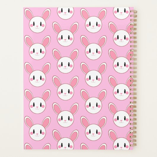 Pink Chic Modern Niedlich Fluffy Bunny Rabbit Planer (Rückseite)