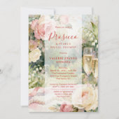 Pink Chic Prosecco & Pearls Glitter Bridal Shower Einladung (Vorderseite)