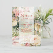 Pink Chic Prosecco & Pearls Glitter Bridal Shower Einladung (Stehend Vorderseite)