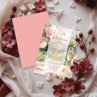 Pink Chic Prosecco & Pearls Glitter Bridal Shower Einladung