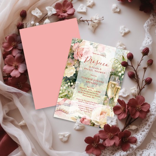 Pink Chic Prosecco & Pearls Glitter Bridal Shower Einladung