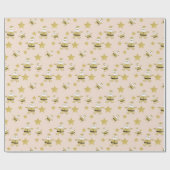 Pink Chic Santa Gold und Stars Muster Geschenkpapier (Flach)