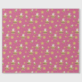 Pink Chic Santa Gold und Stars Muster Geschenkpapier (Flach)