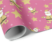 Pink Chic Santa Gold und Stars Muster Geschenkpapier (Rolleneckpunkt)