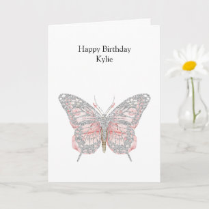 Pink Chic Silver Butterfly Geburtstag Karte