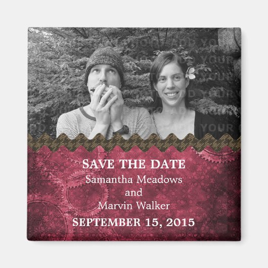Pink Chic Steampunk-Foto Speichern Sie das Date Ma Magnet (Vorne)