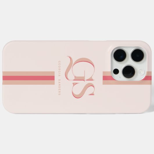 Pink | Chic Stripes Monogramm Case-Mate iPhone Hülle (Rückseite (Horizontal))