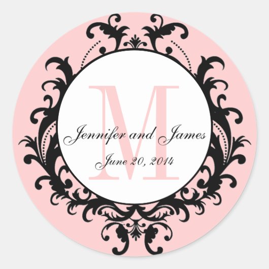 Pink Chic Wedding Monogram Name Date Sticker (Vorderseite)