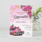 Pink Chicana Lowrider Chola Quinceanera Einladung (Stehend Vorderseite)