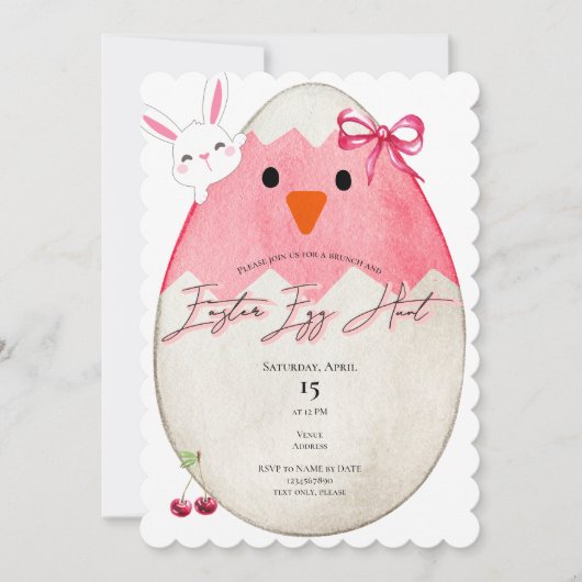 Pink Chick Oster Egg Hunt Bunny Coquette Bow Einladung (Vorderseite)