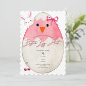 Pink Chick Oster Egg Hunt Bunny Coquette Bow Einladung (Stehend Vorderseite)