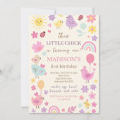 Pink Chicken 1. Geburtstag Party Einladung (Vorderseite)