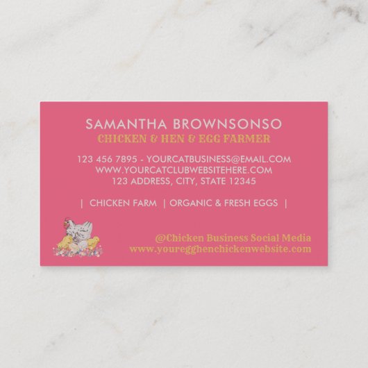 Pink Chicken Hen Egg Bauernhof Visitenkarte (Rückseite)