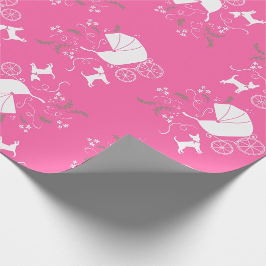 Pink Chihuahua Babydusche Geschenkpapier (Ecke)