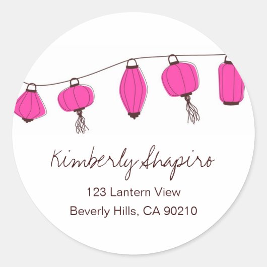 Pink Chinese Lanterns Address Labels Runder Aufkleber (Vorderseite)
